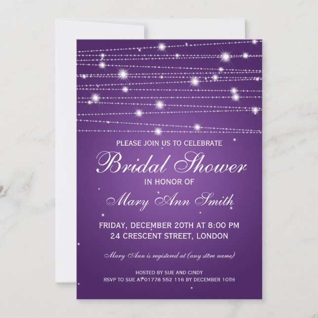 Elegant Bridal Shower Sparkling Lines Purple Invitation (Front)
