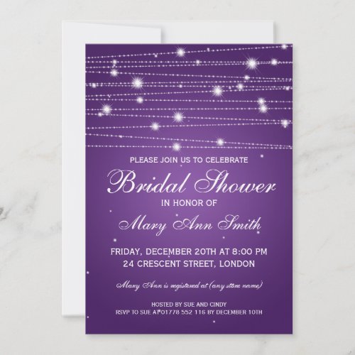 Elegant Bridal Shower Sparkling Lines Purple Custom Announcement