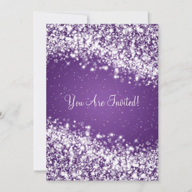 Elegant Bridal Shower Sparkling Wave Purple Invitation (Front)