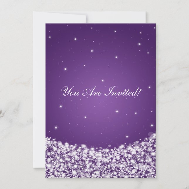 Elegant Bridal Shower Star Sparkle Purple Invitation (Front)