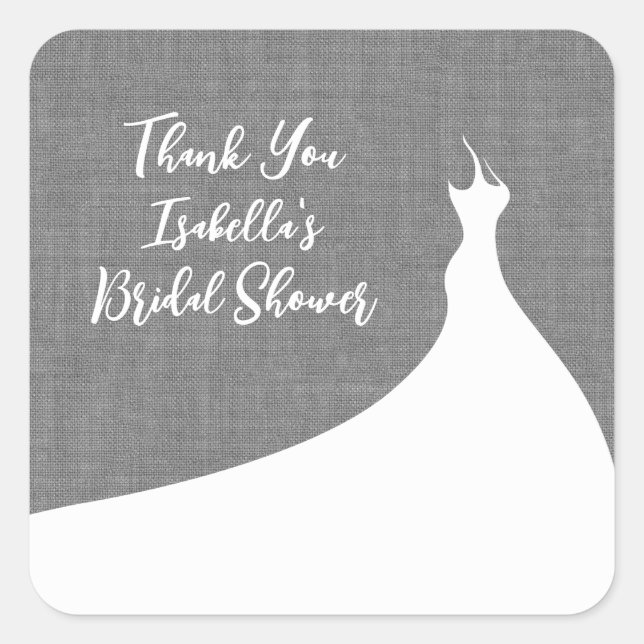 Elegant Bridal Shower Sticker gray linen (Front)
