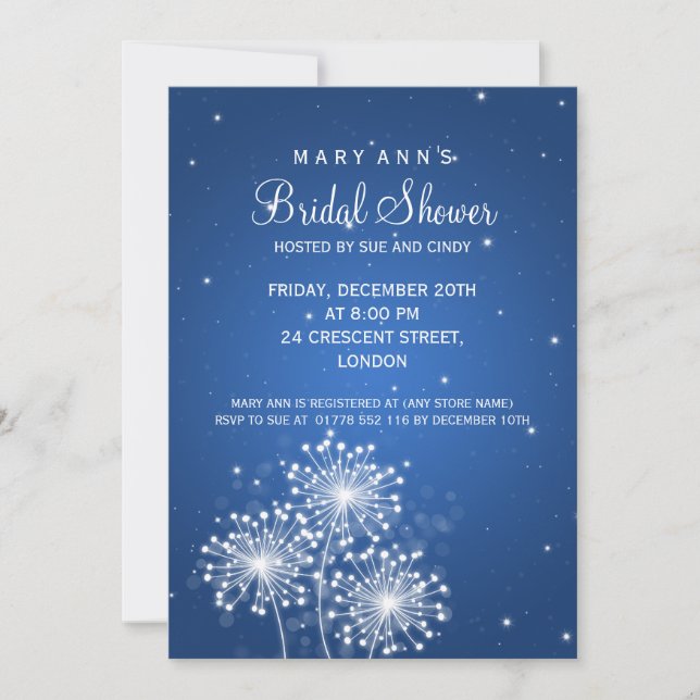 Elegant Bridal Shower Summer Sparkle Sapphire Blue Invitation (Front)