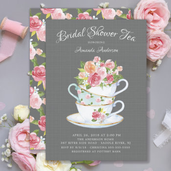 Elegant Bridal Shower Tea Invitation by invitationstop at Zazzle