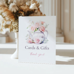 Elegant Bridal Shower Tea Party Cards and Gifts Pedestal Sign