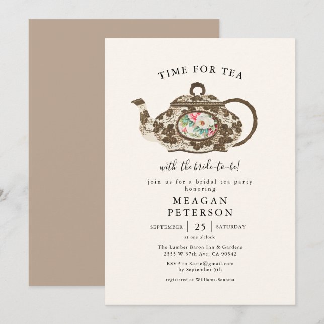 Elegant Bridal Shower Tea Party  Invitation (Front/Back)