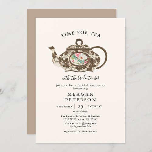 Elegant Bridal Shower Tea Party  Invitation