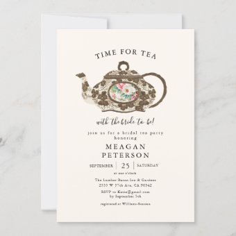 Elegant Bridal Shower Tea Party Invitation | Zazzle