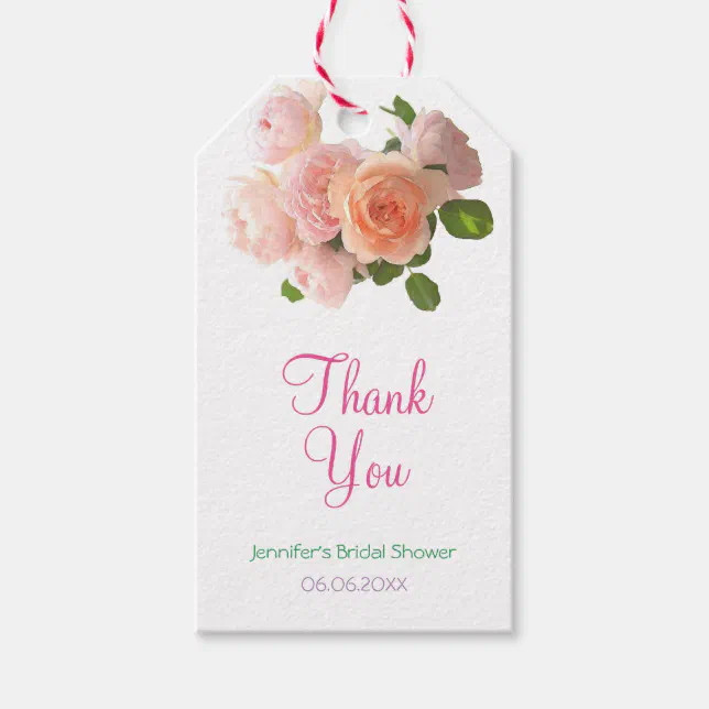 Elegant Bridal Shower Thank You Script Watercolor Gift Tags | Zazzle