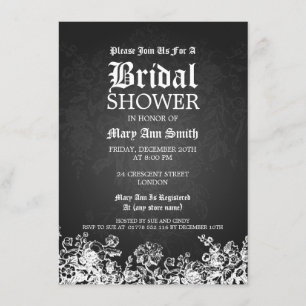 Elegant Bridal Shower Victorian Flourish Black Invitation