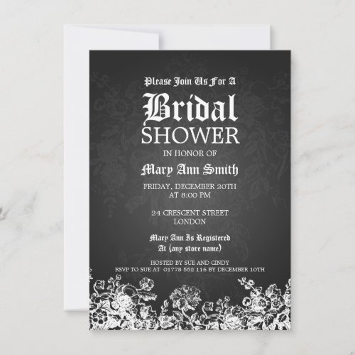 Elegant Bridal Shower Victorian Flourish Black Custom Announcement