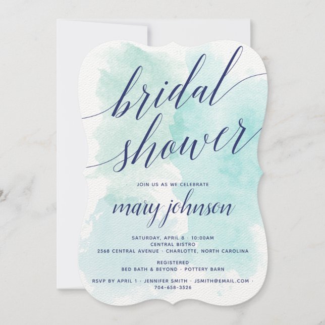 Elegant Bridal Shower Watercolor Wedding Party Invitation (Front)