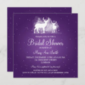Elegant Bridal Shower Winter Deer Sparkle Purple Invitation (Front/Back)