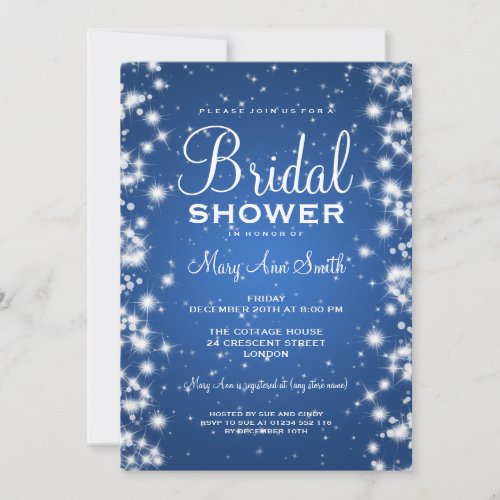 Elegant Bridal Shower Winter Sparkle Blue Invite