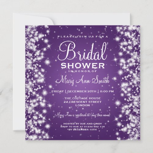 Elegant Bridal Shower Winter Sparkle Purple Custom Invitations