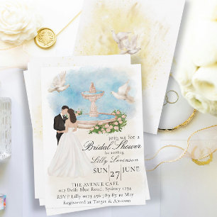 Elegant Bridal Shower with Bride & Groom Fountain Invitation