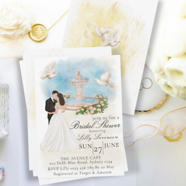Elegant Bridal Shower with Bride & Groom Fountain Invitation (Creator Uploaded)