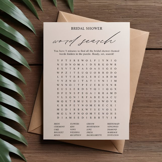 Elegant Bridal Shower Word Search Game Card (Creator Uploaded)