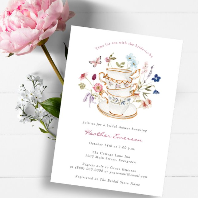 Elegant Bridal Tea Invitation (Elegant Bridal Tea Party Pink Invitation by Painted Paperie)