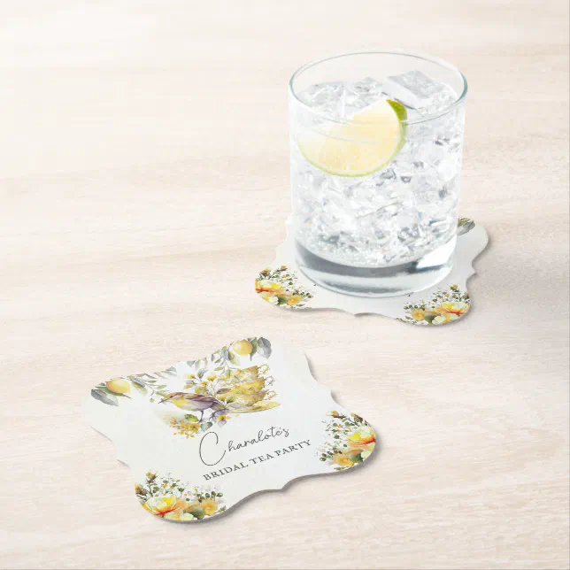 Paper Tea Coaster Elegant Bridal Tea Vintage Party Lemon Paper Coaster | Zazzle