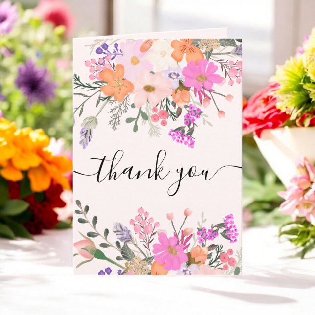 Elegant Bridal wild flowers pastel spring shower Thank You Card (Elegant Bridal wild flowers pastel spring shower Thank You Card)