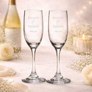 Elegant Bride and Groom Ampersand Wedding Champagne Flute
