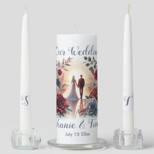 Elegant Bride and Groom at Sunset Wedding Unity Candle Set