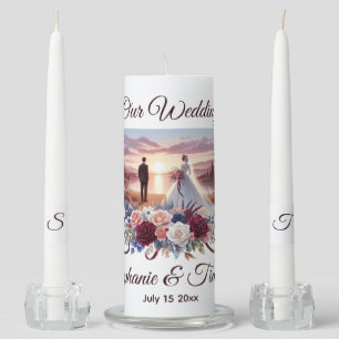 Elegant Bride and Groom at Sunset Wedding Unity Candle Set