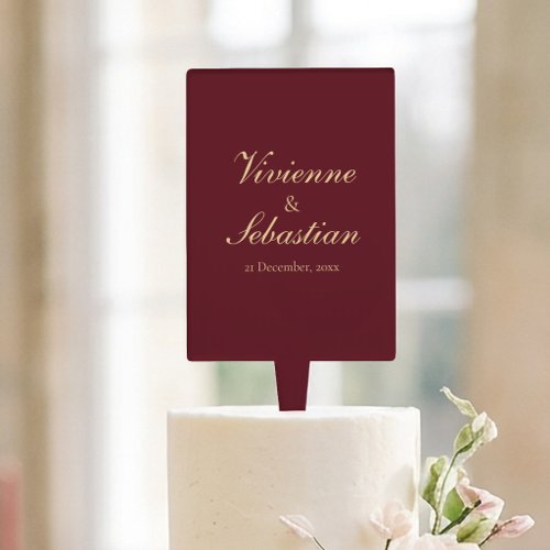 Elegant Bride and Groom Burgundy Classy Wedding Cake Topper
