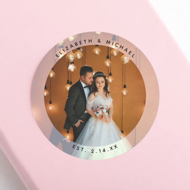 Elegant Bride and Groom Couple Photo Wedding Favor Classic Round Sticker (Creator Uploaded)