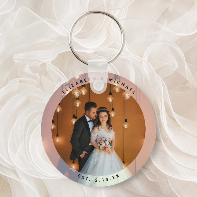 Elegant Bride and Groom Couple Photo Wedding Favor Keychain (Creator Uploaded)