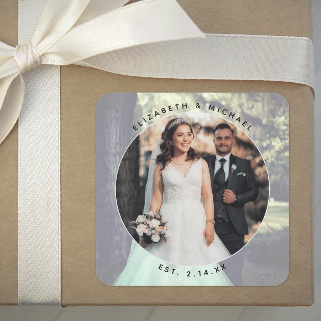 Elegant Bride and Groom Couple Photo Wedding Favor Square Sticker (Creator Uploaded)
