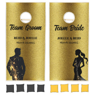Elegant Bride and Groom Gold Texture Wedding Cornhole Set