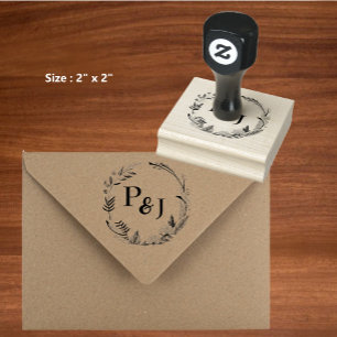 Elegant Bride and Groom Initials Monogram Wedding Rubber Stamp