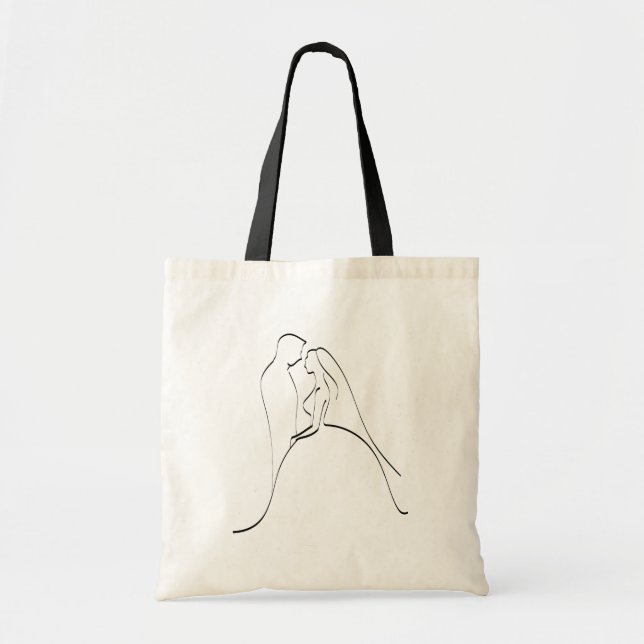 Elegant Bride and Groom Silhouette Template Tote Bag (Front)