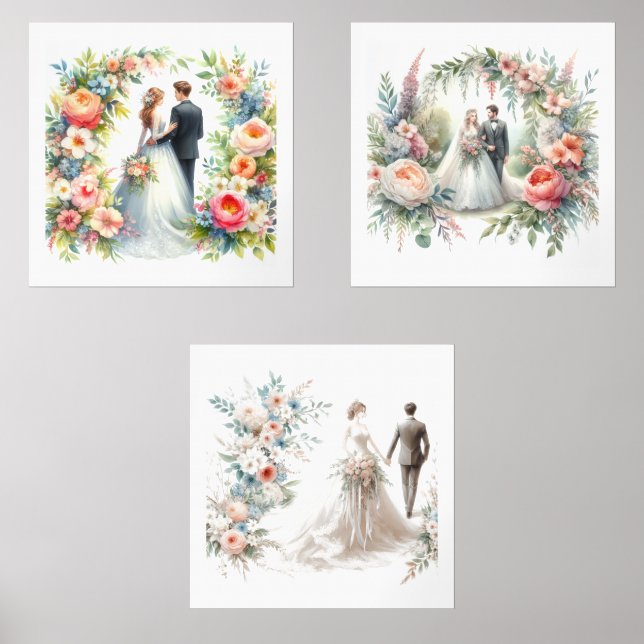 Elegant Bride and Groom Watercolor  Wall Art Sets (Front)