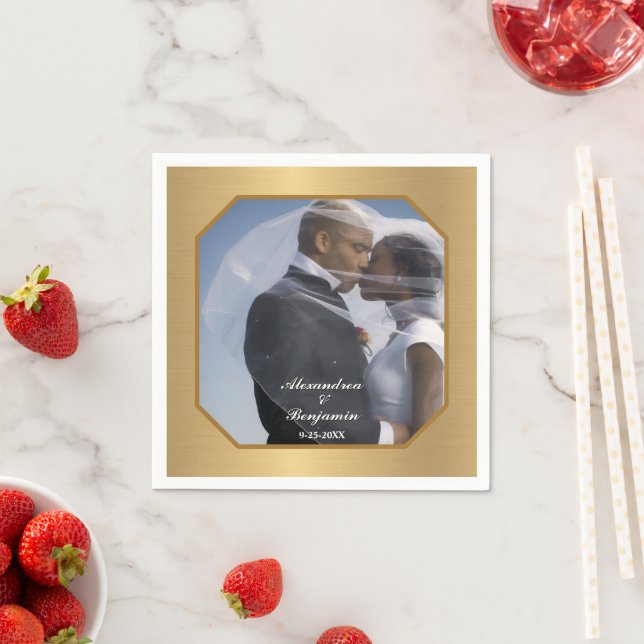 Elegant Bride And Groom Wedding Photo Modern Napkins (Insitu)