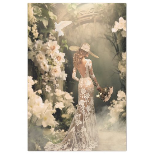 Elegant Bride Back Facing Floral Archway Portrait  Tissue Paper