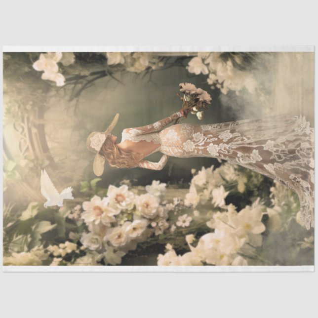 Elegant Bride Back Facing Floral Archway Portrait  Tissue Paper (Front)