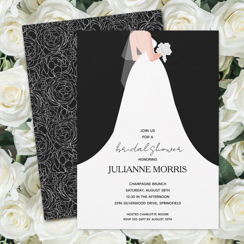 Elegant Bride Black and White Bridal Shower Invitation