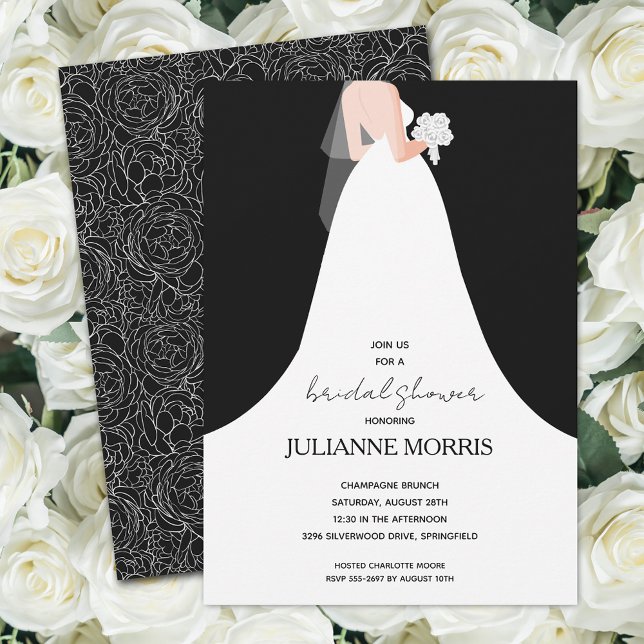 Elegant Bride Black and White Bridal Shower Invitation (Elegant Bride Black and White Bridal Shower Invitations)