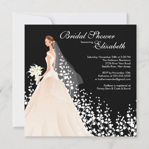 Elegant Bride Bridal Shower Invitation Black White
