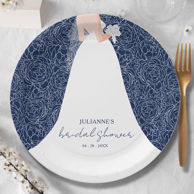 Elegant Bride Bridal Shower Navy Blue Paper Plates (Creator Uploaded)