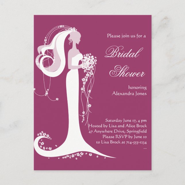 Elegant Bride Bridal Shower Party Invitation 3 Postcard (Front)