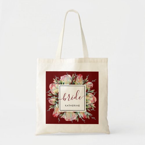 Elegant Bride Burgundy Floral Wedding Tote Bag