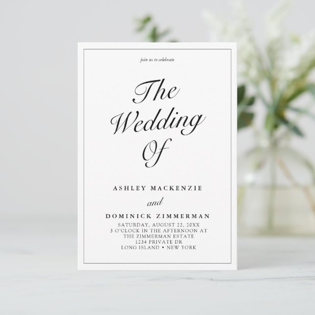 Elegant Bride Calligraphy All In One Wedding  Invitation (Standing Front)
