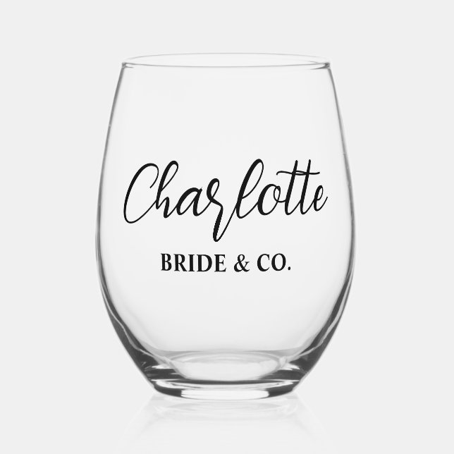 Elegant Bride & Co. Bridal Shower Teal Stemless Wine Glass (Front)