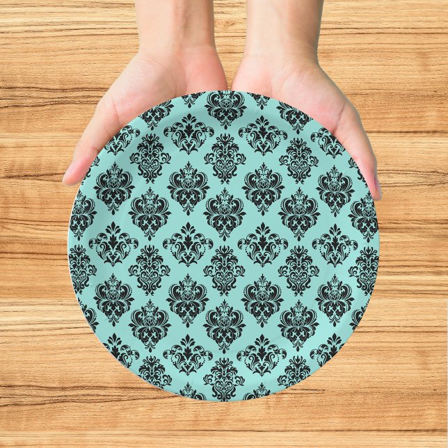 Elegant Bride & Co. Damask Bridal Shower Teal Paper Plates (Creator Uploaded)