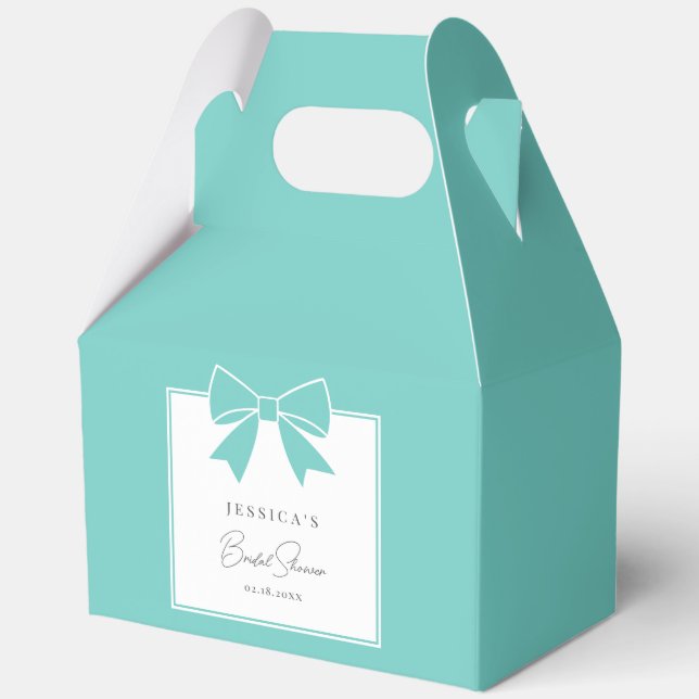 Elegant Bride & Co. Teal Blue Bow Bridal Shower Favor Boxes (Front)