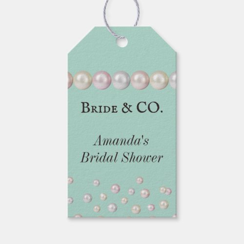 Elegant Bride  Co Teal Blue Pearl Bridal Shower Gift Tags