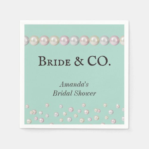 Elegant Bride  Co Teal Blue Pearl Bridal Shower Napkins